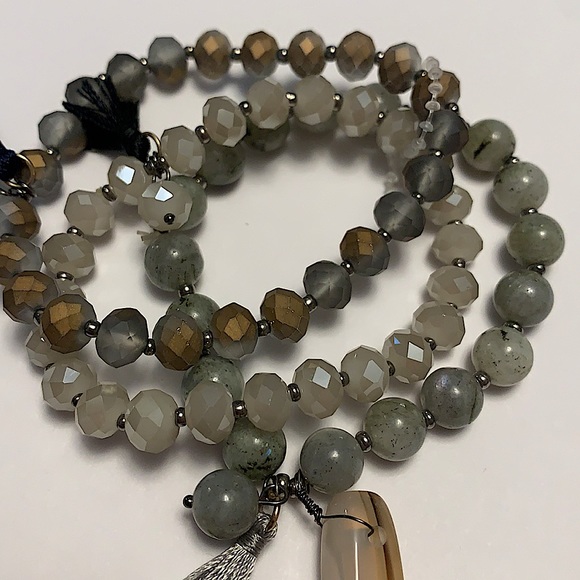 Faceted Stone and Crystal Stretch Bracelet Set of 3 NEW - Picture 3 of 4